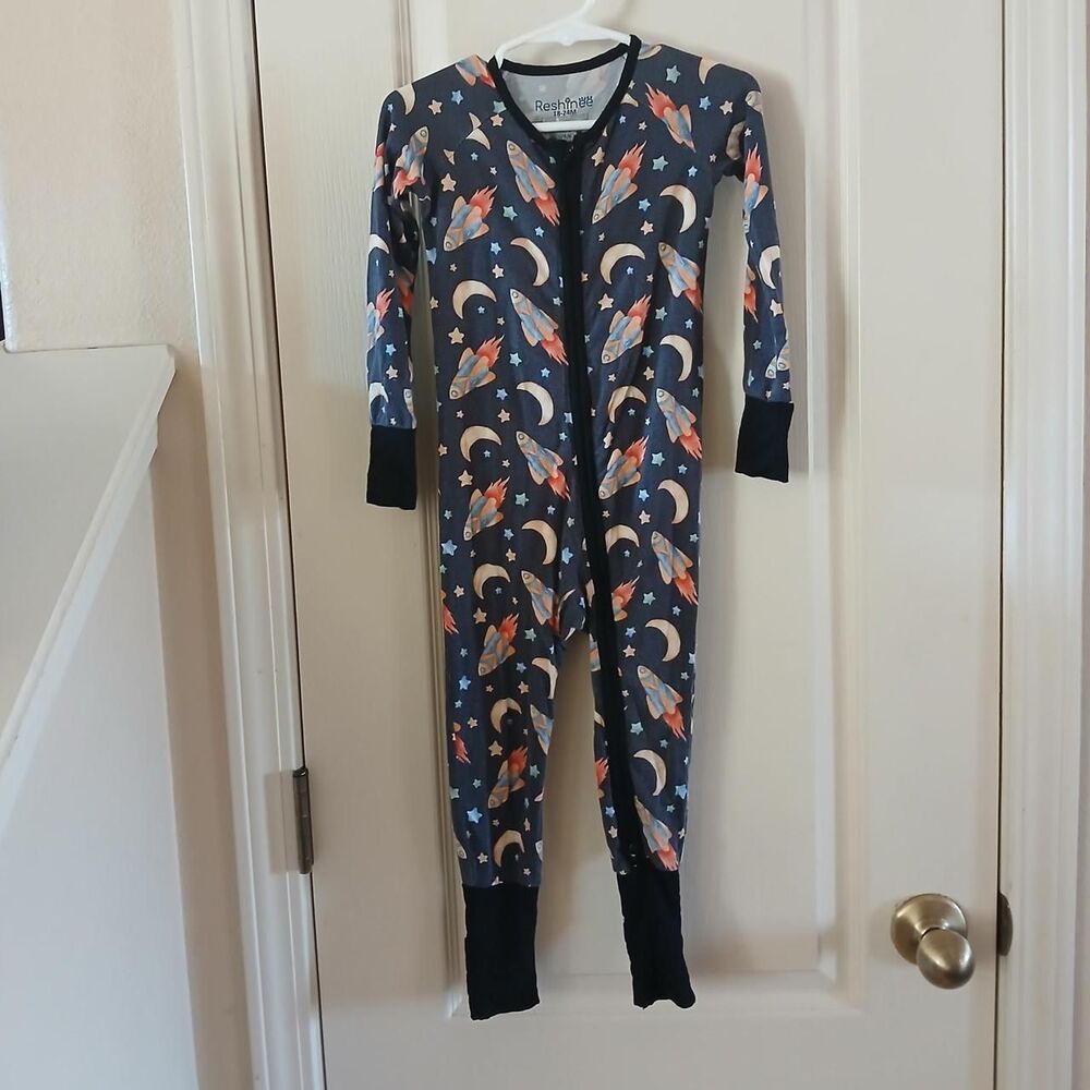 Bamboo Viscose Convertible Footie Pajama Double Zip Rocket Ship Space 18-24 M